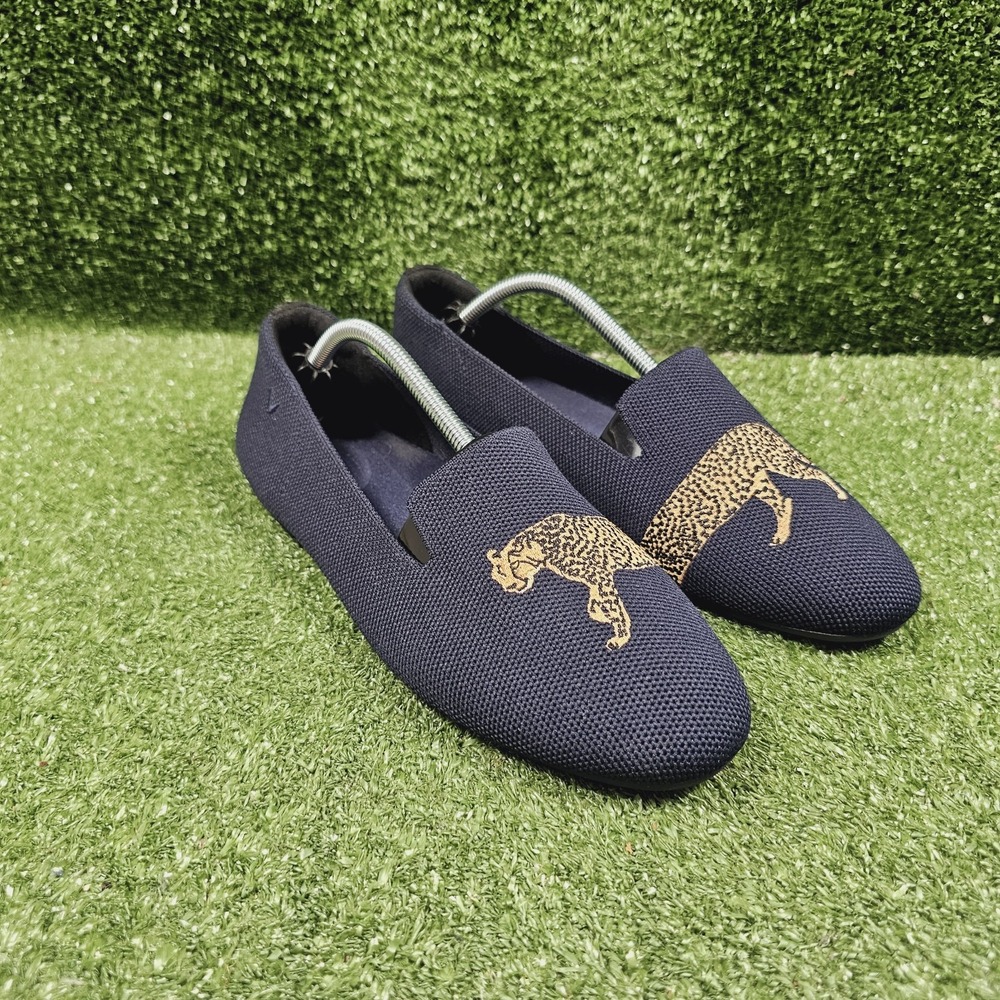 VIVAIA Audrey Navy Blue Knit Cheetah Embroidered Loafers Flats EU 39.5 US 8.5